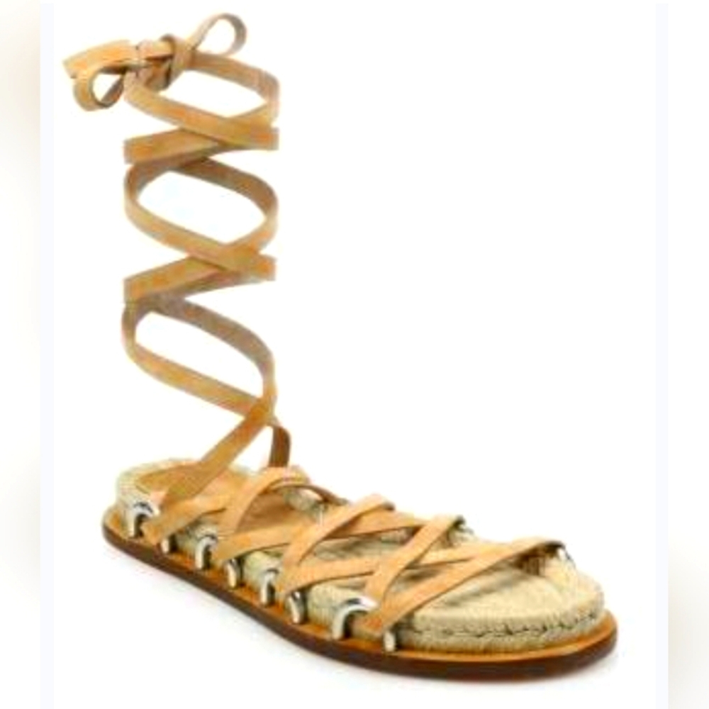 Tan Leather Lace-Up Gladiator Sandals for Women